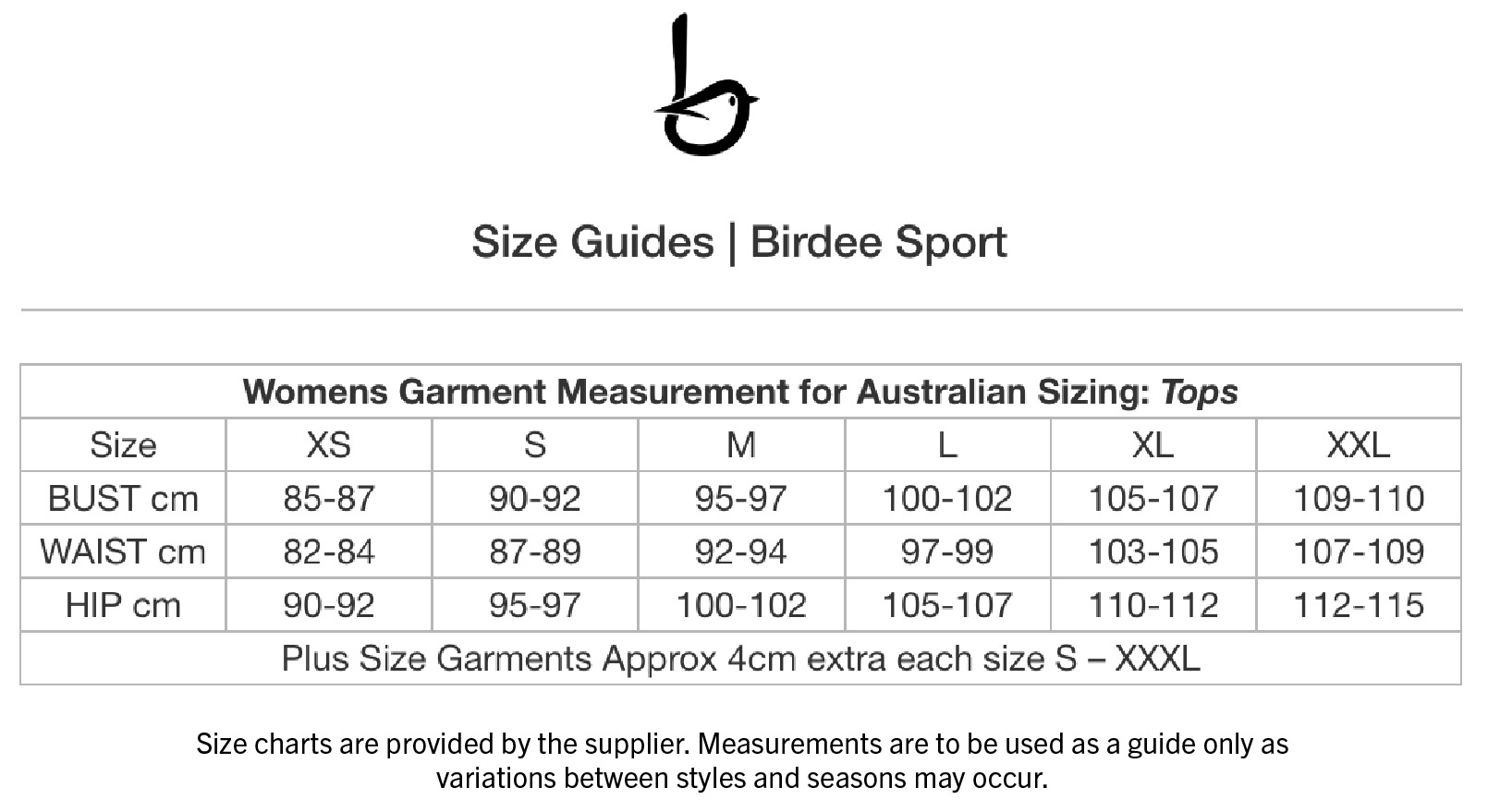 birdee sport-shirts-womens size chart